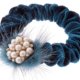 ТЕ 165511 Резинка темно синяя бархатная "Стразовый цветок с малой жемчужиной"